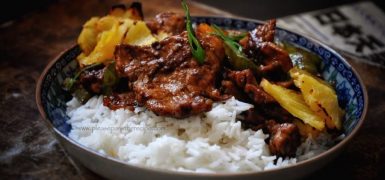 Charred Pineapple Pork with Sweetened Black Rice Vinegar
