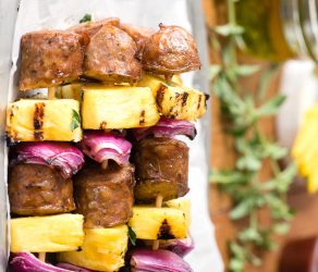 Grilled Cheesy Sausage Pineapple Skewers