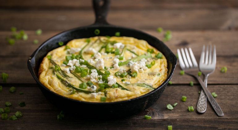 Roasted Asparagus, Green Onion, and Blue Cheese Frittata