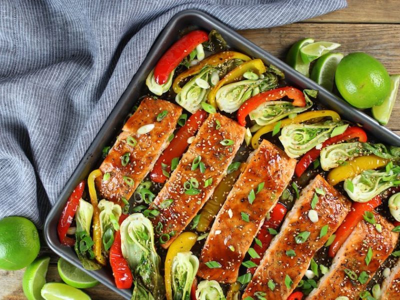 HoneyLime Roasted Sheet Pan Salmon and Vegetables Salt and Sugar