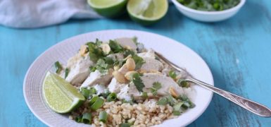 Poached Coconut Chicken with Brown Rice