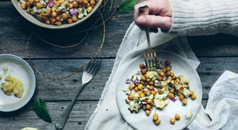 Roast Chickpea Cauliflower Bowl with Preserved Lemon and Mint