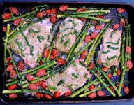 Sheet Pan Pesto Salmon with Asparagus and Tomatoes