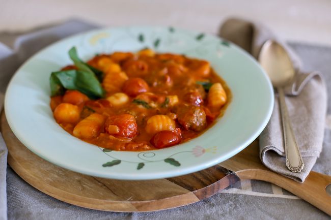 Baked gnocchi meatball and mozzarella bake  Salt and Sugar