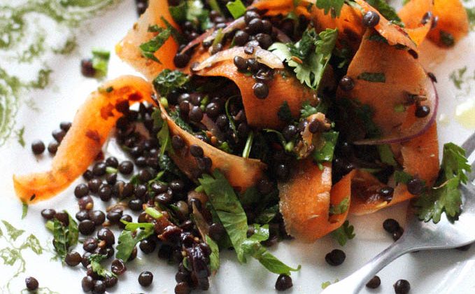 Moroccan Carrot Ribbons And Black Lentils