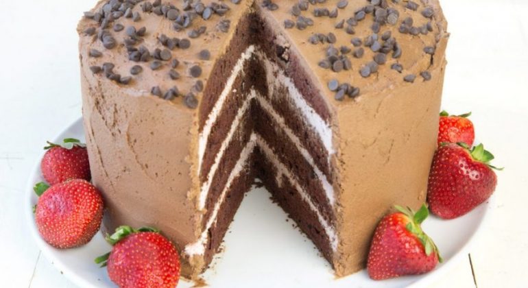 Chocolate Cake with Strawberry Mousse Filling