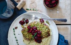Pistachio Crusted Lamb Chops with Red Wine Cherries