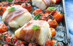 Prosciutto Wrapped Cod with Roasted Tomatoes