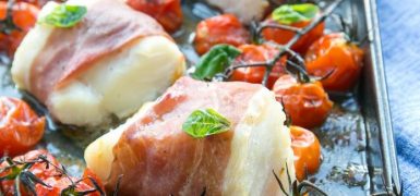 Prosciutto Wrapped Cod with Roasted Tomatoes