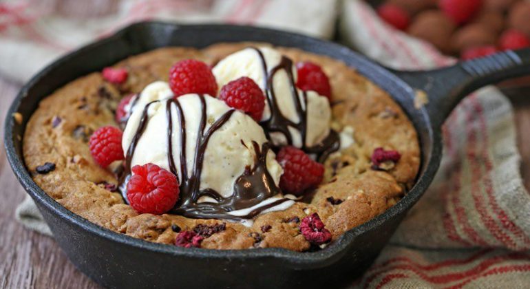 Raspberry Truffle Skillet Cookies
