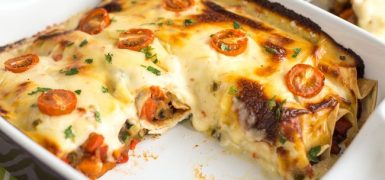 Refried Bean Enchiladas with Jalapeno Cheese Sauce