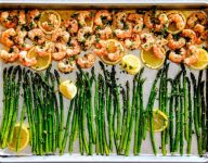 Roasted Lemon Butter Garlic Shrimp and Asparagus