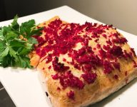 Roasted Salmon with Dijon Mustard and Beet Horseradish