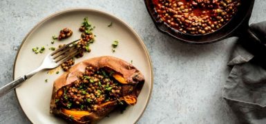 Smoky Lentil Stuffed Sweet Potatoes