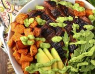 Steak and Sweet Potato Bowls with Avocado-Cilantro Drizzle