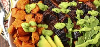 Steak and Sweet Potato Bowls with Avocado-Cilantro Drizzle