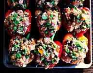 Ham Quinoa-Stuffed Peppers with Peas