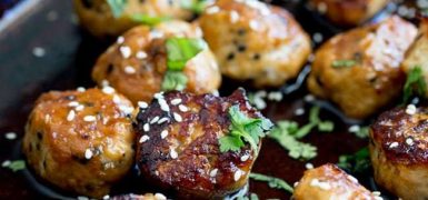 Tray Bake Sticky Sesame Chicken Meatballs