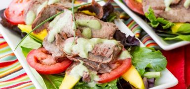 Grilled Steak Mango Salad with Avocado Buttermilk Ranch Dressing