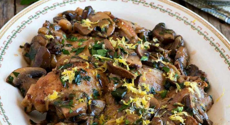 Chicken Thighs with Mushrooms Lemon and Herbs