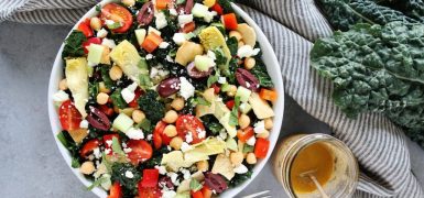 Mediterranean Kale Salad with Hummus Dressing