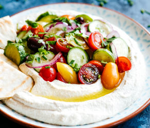 Whipped Beanless Hummus with Chunky Mediterranean Salad