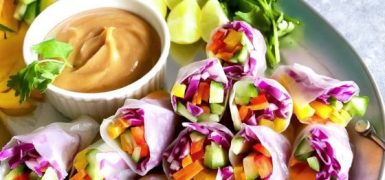 Rainbow Veggie Spring Rolls with Peanut Sauce